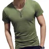 Men's T-Shirts Men T Shirt Fashion Fitness V Neck Short Sleeve T-Shirt Summer Casual Gym Solid Color Tops Plus Size Slim Polyester T-Shirts 2443