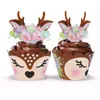 24 / 48pcs Christmas Cupcake Wrappers Cake Topper Christmas Elk Sika Deer Cupcake Cup pour Noël pour les enfants de fête pour enfants décor