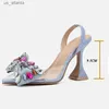 Kleiderschuhe Bowknot Crystal Denim Pumps sexy spitze Zehen High Heels Frauen Sandalen Prom Party Spring Zapatillas de Mujer H240403