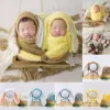 Swaddling 2023Newborn Fuzzy Bunny Hat met wrap voor pasgeboren fotografie -rekwisieten, zachte deken voor babyfotoshoot