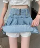 Urban sexy jurken lente zomer 2024 Nieuwe hoge taille dames denim korte rokken met een spijkerbroek rokken met randen vrouwelijke geplooide sexy mini rok y2k rok 240403