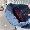 Sac à bandoulière simple pour femmes, marque de luxe, sac sous les bras en Denim, Double chaîne, grand sac à dos en Denim, grande capacité 36cm