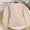 Kleine geur pailletten korte jas tweed elegant temperament vrouwelijk tops herfst Koreaans chic roze o nek jassen vrouw 240201