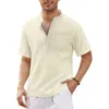 Men's T-Shirts Summer Mens Short-Sleeved T-shirt Cotton Linen V-neck Mens Shirt Male Breathable Casual Tops Plus Size Stand-up Collar 5XL 2443