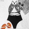 Women's Swimwear Shiny Patchwork Swimwear Woman One Piece Swimsuit Cut Out Monokini Backless Bathing Suit Sexy Swimming Suit for Women Bather Y240402