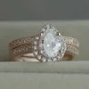 2PCS Wedding Rings Huitan AAA Zircon Stone Micro Paved Bridal Ring Sets Romantic Rose Gold Color Engagement Rings Wholesale Lots Bulk Midi Rings