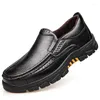 Casual Shoes Men Genuine Leather Leisure Slip On Comfortable Thick Sole Male Quality Waterproof Black