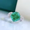Cluster Rings S925 Silver Ring Green Tourmaline Inlaid With Fat Square 10 High Carbon Diamond Stunning Eye-catching Jewelry