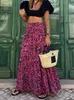 Summer Long Skirt Boho Print Female Floral Beach Maxi Skirts Ladies Vintage Loose Elastic Waist Holiday 240327
