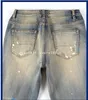 Heren jeans 2024 High street vintage heren jeans inkjet graffiti jeans jeugd slanke gescheurde potloodbroek jeans mannen dupe loe we jeans elastische taille jeans voor vrouwen