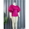 Womens Plus Size T-Shirt Cute Pink Blouse Tops For Women Summer Shiny Ruffles Lantern Sleeve Sweet Shirt Elegant Office Wear Trendy Cl Dhxun