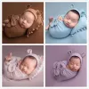 Newborn Baby Photography Props Bonnet Hat Bow Wrap Stretch Fabric Blanket and Posing Pillow Photo Shoot Prop Milestone Photo