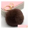 Keychains Bedanyards Real Rabbit Fur Ball Keychain Soft Lovely Gold Metal Key Chains Pom Poms P Chavenizante de carros Acessórios DH3CB