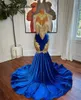 Robes de fête Royal Blue Velvet Gold Crystal Pild