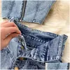 Tweede stuk jurk Amolapha dames jeans vestskirts sets riemen tops knoppen denim rok pakken voor vrouw 230705 drop levering kleding wome dhntt