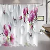 Tende da doccia Fiori rosa Tenda a farfalla Tessuto antico Decorazioni per il bagno di casa Set di accessori sospesi per il bagno