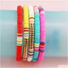 Beaded 6Mm Strands Surfer Heishi Bracelets Stackable Colorf Stretch Gold Bangle Elastic Bohemia Summer Beach Jewelry Gifts For Women Dhv2B