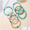 Bracelets de foi en perles 7pcs Set Surfer Heishi Strands Love Heart Charm Soft Clay Empilable Boho Wristbands Femme Summer Friend Friend Dhcsi