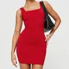 Casual Dresses Women's Fashion Sticke Bodycon Dress Tight Mitted Square Neck Sleeveless Solid Color Tank Mini For Party Club