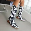 Bottes en bois grain épais talon vache de bouton métallique rond des femmes décoration rivet chaude moelleuse intérieure