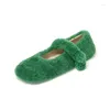 Casual Shoes Fashion Green Lambhair Kvinnor grunt lägenheter fyrkantiga tå rem loafers aprikos varm plysch vintermockasin svarta rovdjur