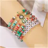 Beaded Heishi Clay Bead Armband Set Women Colorf Stackbar Vinyl Disc Polymer Stretch Armband Preppy Bohemian Summer Beach Charm Dhtx0