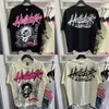 Meichao ele hell star impresso de mangas curtas de verão nova e americana marca de moda high street de rua redonda casual pescoço e shirts femininos Instagram