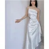 Casual Dresses Women Sexy Slim One Shoulder Slash Neck Dress Spring Summer Party Formal Sleeveless Spaghetti Strap Irregular