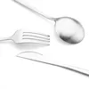 Flatvaruuppsättningar 1/2/4/6/8 Set Matte Silver Cogerware Rostfritt stål Tabeller Besticksskär Silverkniv Fork Fork Teskoon 4/8/16/24pcs Kök