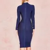 2024 Autumn Deep V Neck Women Bandage Dress Sexy Mangas cheias de celebridades sólidas Clube Bodycon Club Evening Midi Party Vestidos 240329