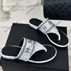 Dames turfen sandalen slingbacks jurk schoenontwerper dikke hakken slipper met stras muilezels letter klassiek zwart zilveren casual schoen buiten strandschoen met stofzak