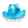 Beretti Neon Cowboy Hat Tassel Glitter selvaggio per Bachelorette Party Disco Actor Attrice Drop Delivery Dhsoh