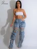 Damesjeans Joskaa Blue scheurde baggy dames hipster sexy hoge taille rechte denim broek 2024 Fashion Cargo broek streetwear