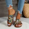 Slippare Etniska kvinnors flip Top Summer Hot Selling Flat Slider Fashion Floral Womens Shoes Outdoor Beach Slider Large Size Promotion J240402