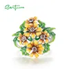 Кластерные кольца Santuzza чистое серебряное кольцо для женщин 925 Стерлинговая гламурная эмаль желтые цветы зеленые листь