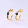 Earrings ALLNOEL Open Hoop Stud Earrings for Women 925 Silver Sterling Inlaid C Round Lapis Lazuli Onyx Turquoise Gold Fine Jewelry Gifts