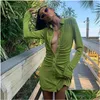 Basic casual jurken Turn Down Collar Green Women Shirt Club Party Lange Mouw Button Mini Dress Holiday 2022 Spring Streetwear Dro DH5MA