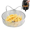 Dubbelpannor Rostfritt stål Luft Fryer Basket Kök Tillbehör Multifunktionell Fry Food Siler Round Wire Mesh For Home