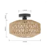 Taklampor American Style Retro Rattan Woven Light Fixture med ett enda huvud i det lugna vindkorridor sovrummet