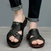 Sandali vera pannelli in pelle per uomo Summer Sale Slides Sandals maschio spiaggia scarpe scarpa