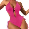 Damenbadebekleidung Frauen 1 Stück Badeanzug Weibliche Einfarbige Badeanzüge Sexy Hollow Out Badeanzug für Sommerferien Beachwears 714F