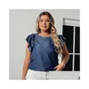 Womens Plus Size T-Shirt Sommer New Lose Ruffled Fi Solid Farb Ärmeln Bluse Große elegante weibliche Pfollover Tops 2023 X5WV Drop Dh7jy DH7JY