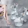 Pumpar Summer Crystal Transparenta Platform Women Shoes 17.5cm Ultra High Heel Flower Clear Sandals Sexig nattklubb Party Pumpar skor