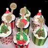Gafflar 100 st god julkakor dekorationer naturliga trä jultomten snögubbe rena cupcake toppers plockar för Xmas festtillbehör