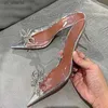 Klänningskor Fashion Crystal Clear Heeled Women Pumps Luxury Rhinestones Bowknot Transparent PVC High Heels Elegant Summer Wedding H240403