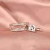 Anelli a grappolo Newshe Solid 925 Sterling Silver Wedding Feeds for Women Solitaire Princess Cut Engagement Ring Eternity Aaaaa Zircon Guard Band L240402