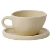 Mugs Handmade Matte Ceramic Coffee Cup With Saucer Set Face Irregular Milk Breakfast Tea Mug Plate Coffeeware