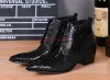 Stiefel Modemarke Design schwarzer Schlangen Haut Leder Militärstiefel speicherte Zehen High Heels Gestüt Cowboy Stiefel Kleid Hochzeitsschuhe Mann Mann