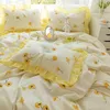 Set di biancheria da letto set floreale giallo semplice insin ragazza principessa rasce piumino copritono gonna letto e cuscino decorazioni camera da letto tessili