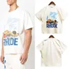 Tik Tok Influenceur Same Designer Brand Pure Cotton Rhude Summer New Mens American Fashion Brand Oversize Coconut Racing Letter T-shirt Trendy